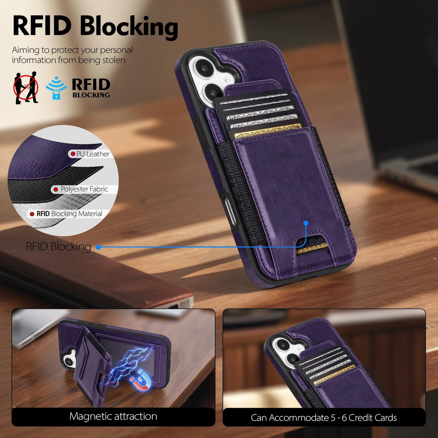 Compatible with iPhone 16 Pro Max Wallet Case with Card Holder