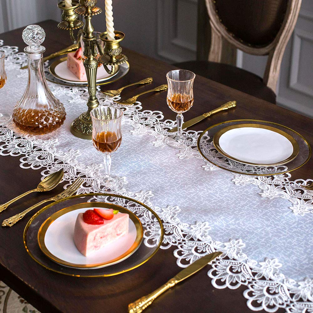 Rectangle Lace Fabric Summer Tablecloth with Macrame Border