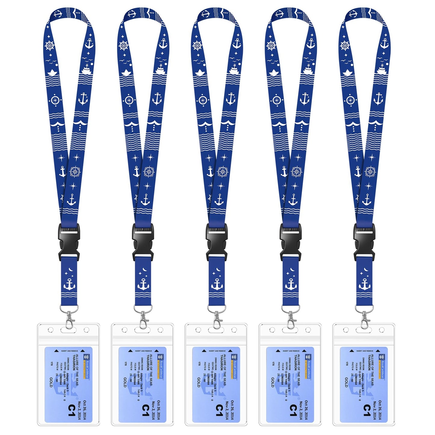 5 Pack Lanyard with Waterproof ID Badge Holders for Cruise Ship Cards