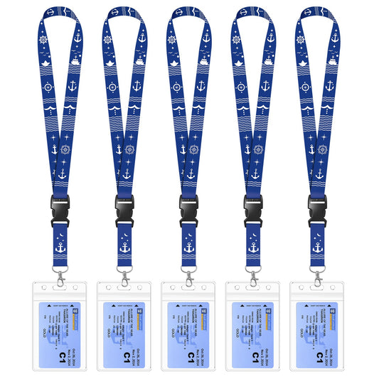 5 Pack Lanyard with Waterproof ID Badge Holders for Cruise Ship Cards