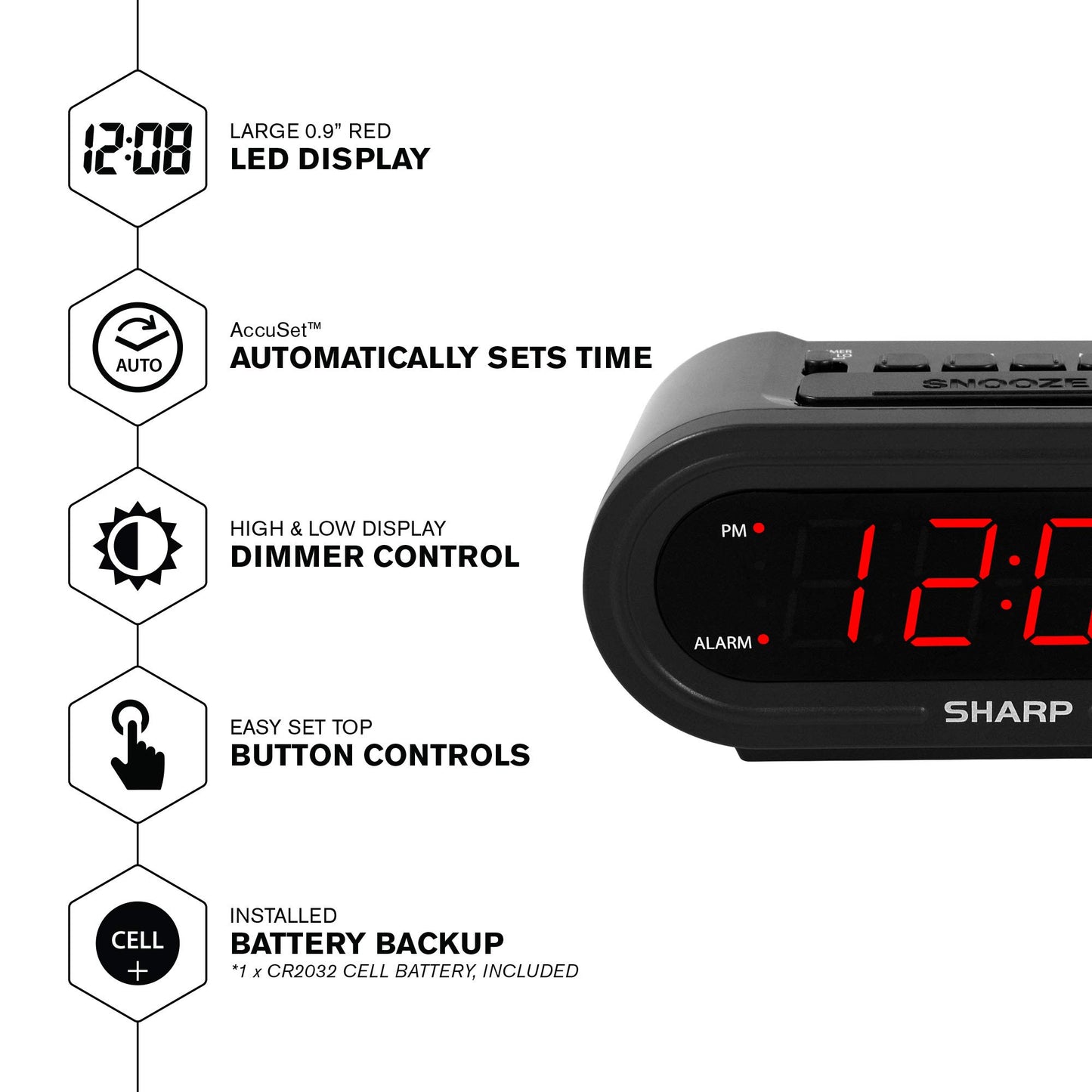 Sharp Digital Alarm Clock, Never Needs Setting