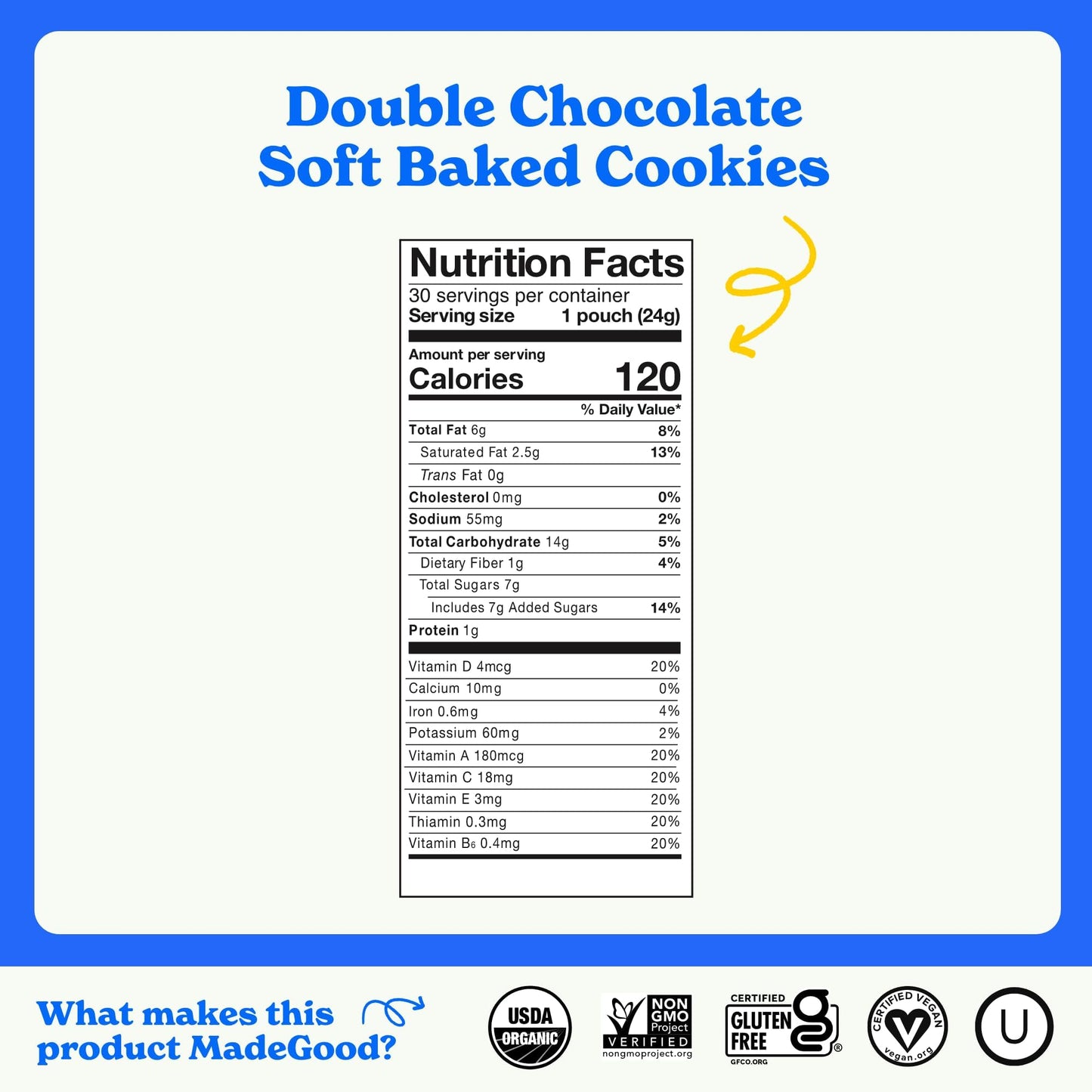 MadeGood Soft Baked Chocolate Chip Mini Cookies, Gluten Free & Safe For School, Pareve, 30 Count