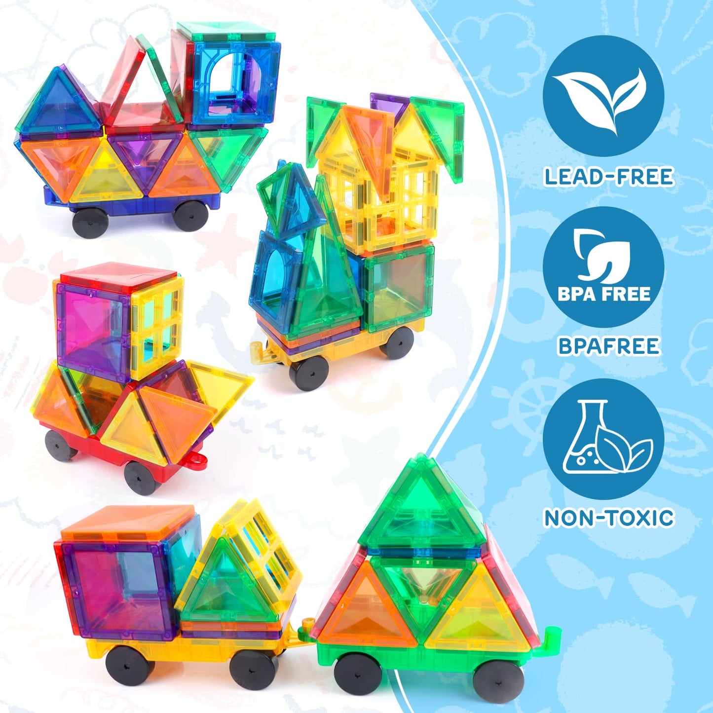 Magna Tiles Cars Construction Set - 4 PCS Magnetic Tiles Sensory Toys