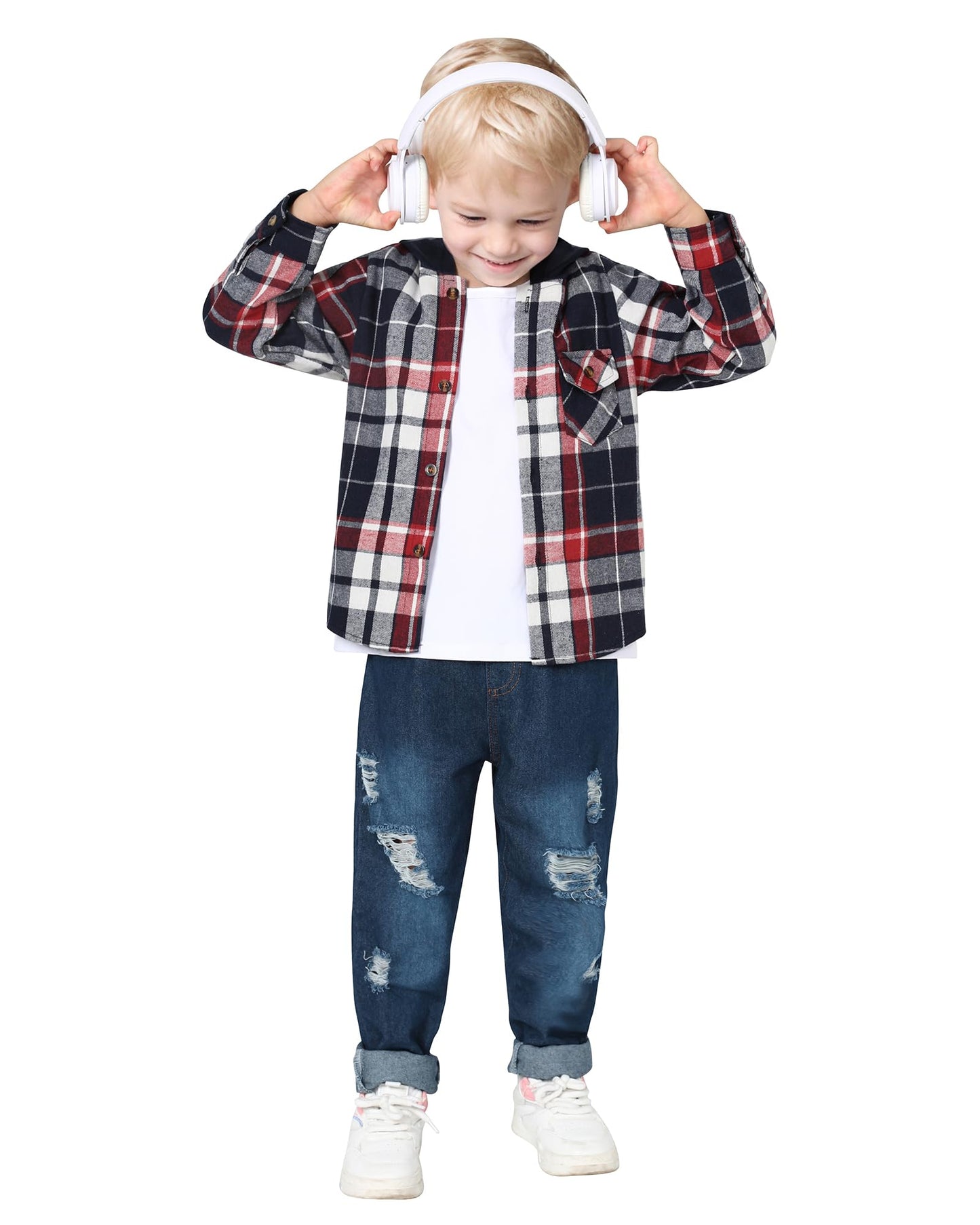 ZOEREA Toddler Baby Boys Clothes Outfits Kids Hoodie Flannel Shirts Set Plaid Hooded Tops +Jeans Pants Fall Winter 2-6T