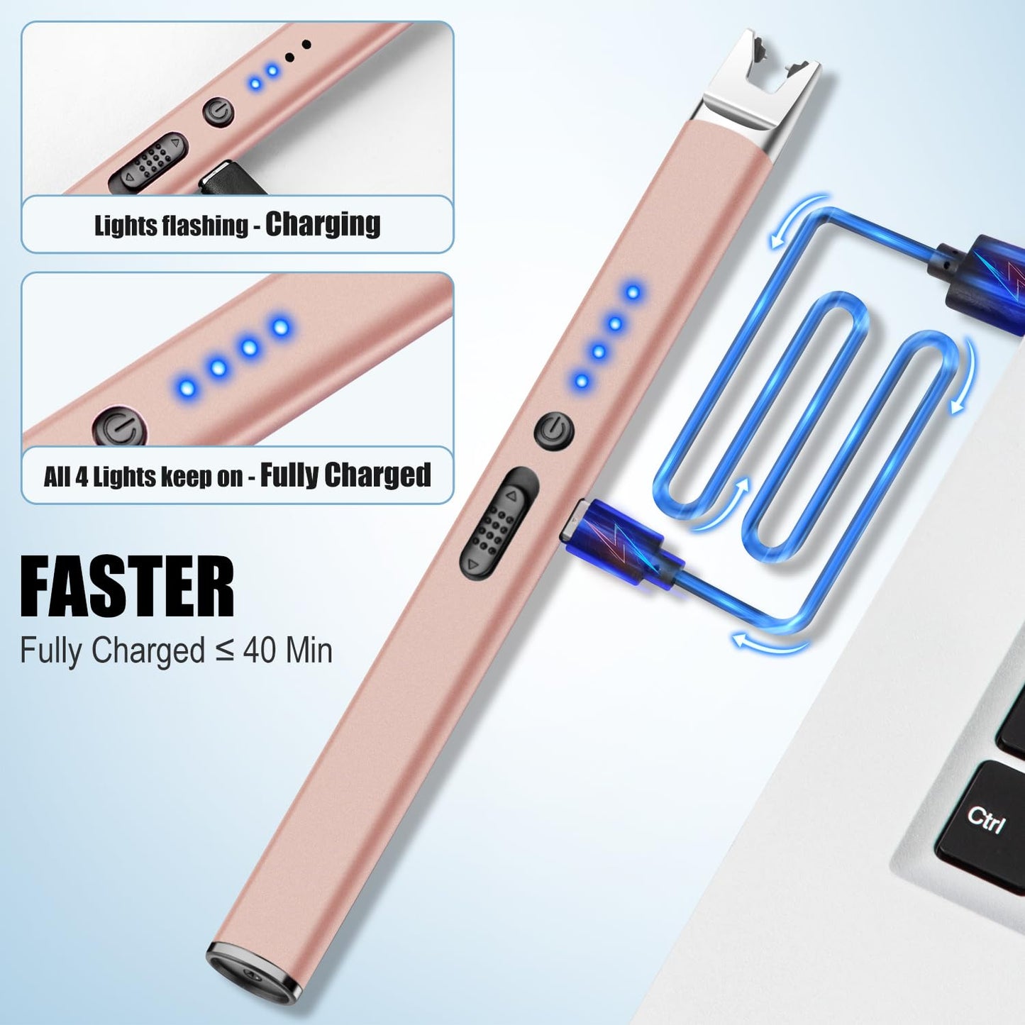 3 Pack Candle Lighter Electric USB Rechargeable Lighter with Safety Lock