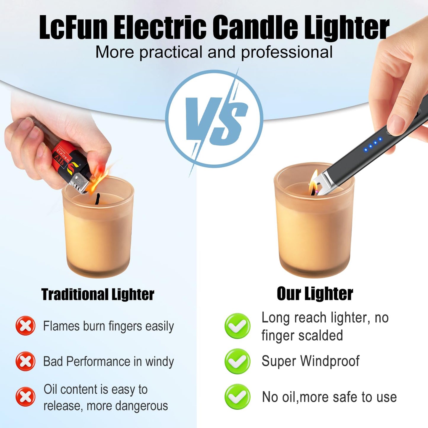 3 Pack Candle Lighter Electric USB Rechargeable Lighter with Safety Lock