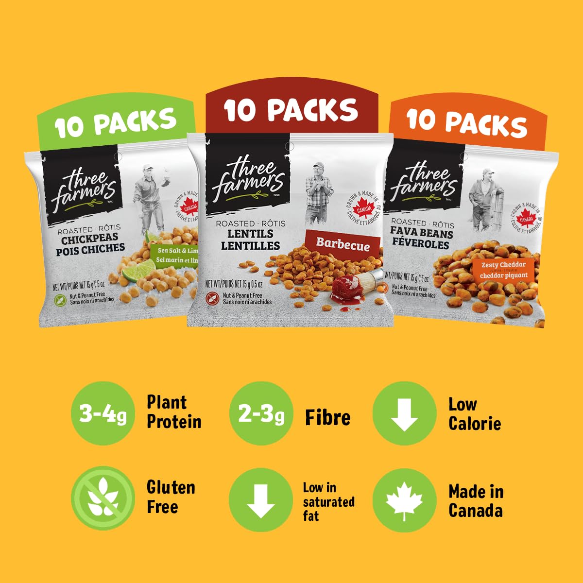 30-Pack Three Farmers Healthy Variety Snack Packs - Roasted, Never Fried - Protein Rich, Pareve