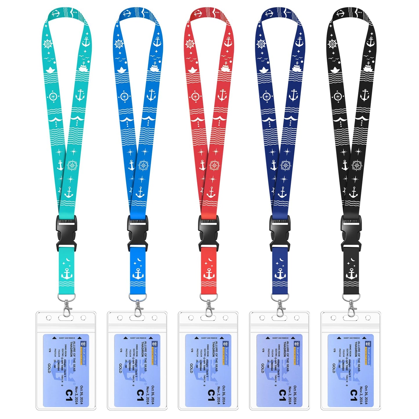 5 Pack Lanyard with Waterproof ID Badge Holders for Cruise Ship Cards