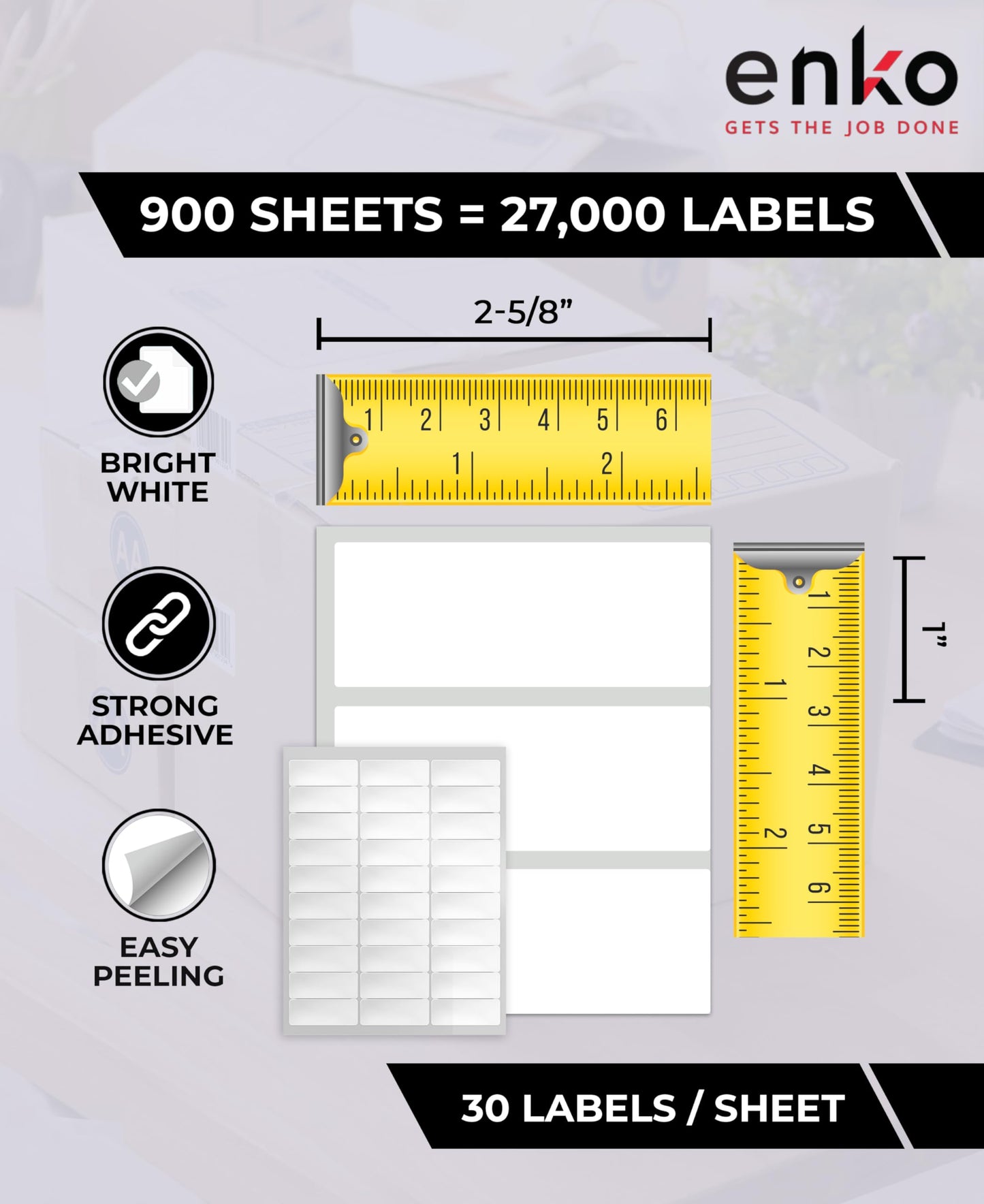 1 x 2-5/8 Inch 30 Up Return Mailing Address Labels White Printable FBA Labels (100 Sheets, 3000 Labels)