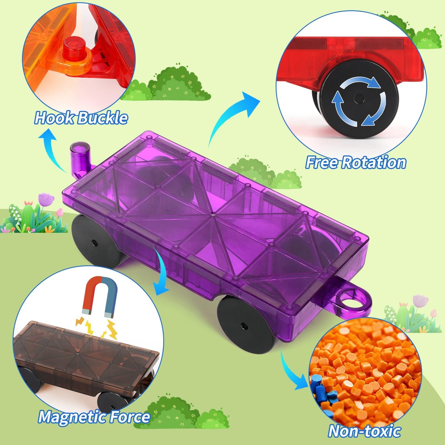Magna Tiles Cars Construction Set - 4 PCS Magnetic Tiles Sensory Toys