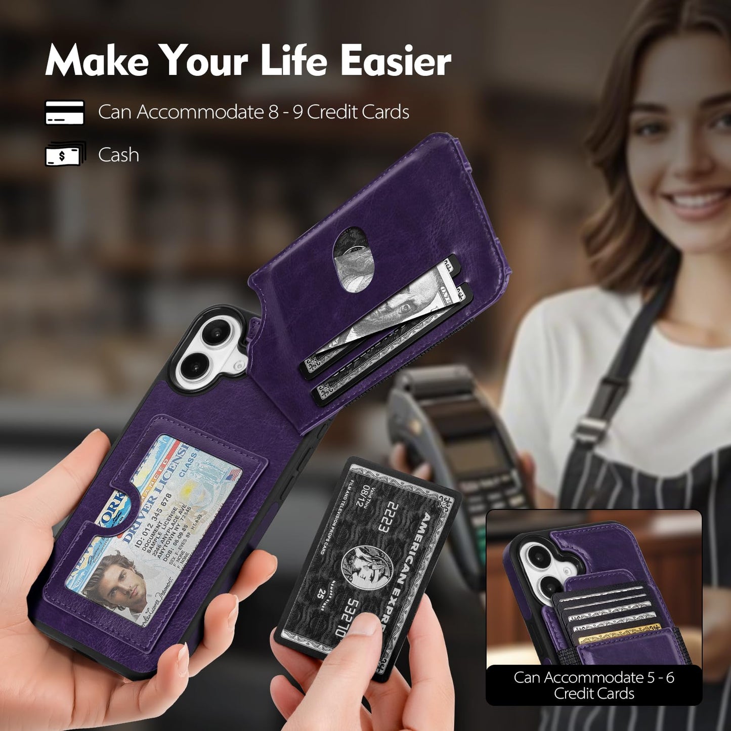 Compatible with iPhone 16 Pro Max Wallet Case with Card Holder