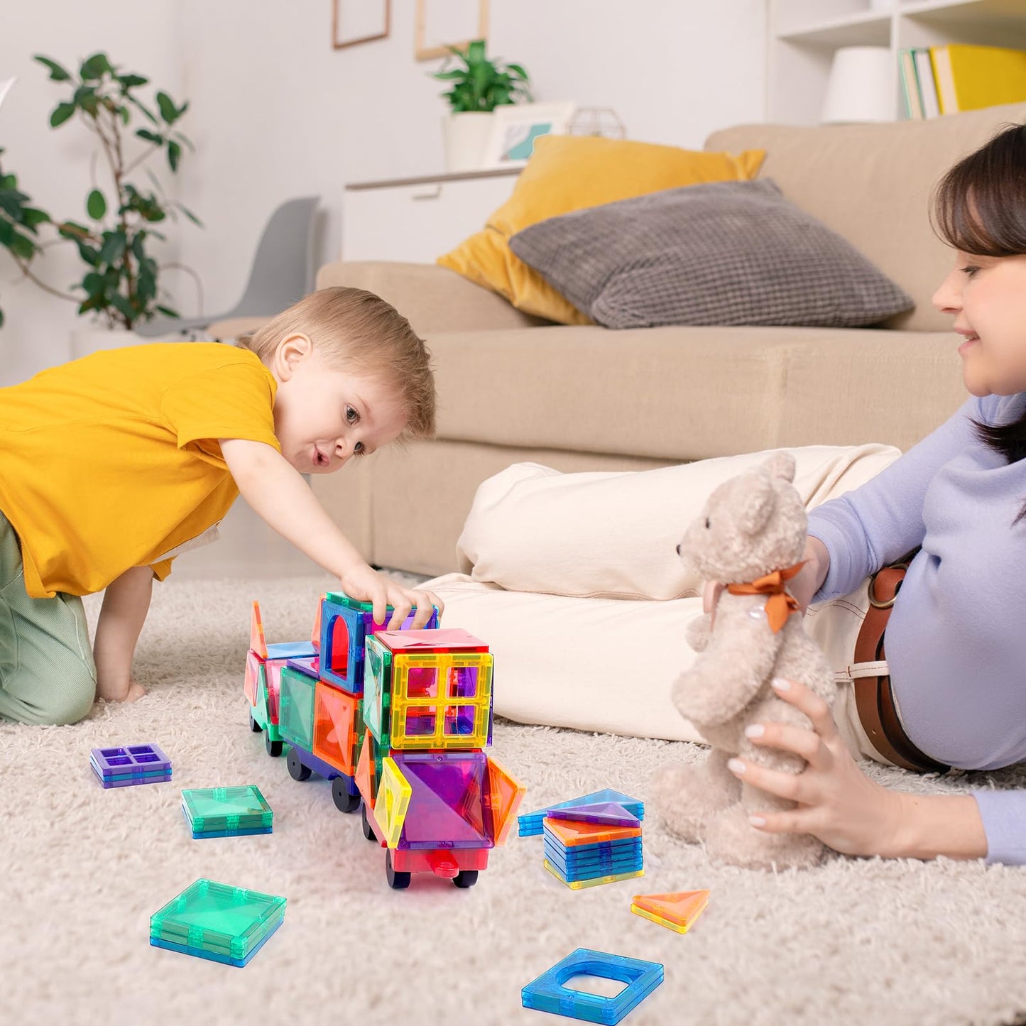 Magna Tiles Cars Construction Set - 4 PCS Magnetic Tiles Sensory Toys