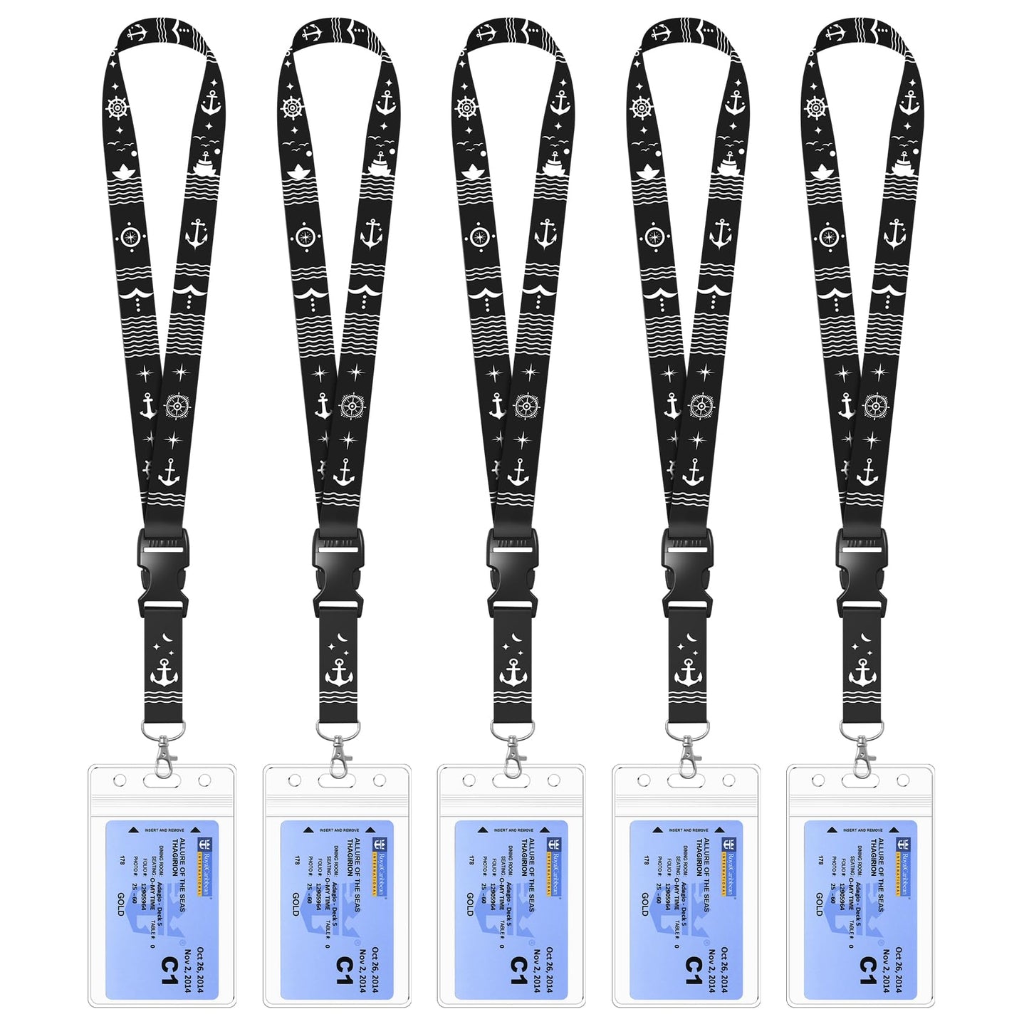 5 Pack Lanyard with Waterproof ID Badge Holders for Cruise Ship Cards