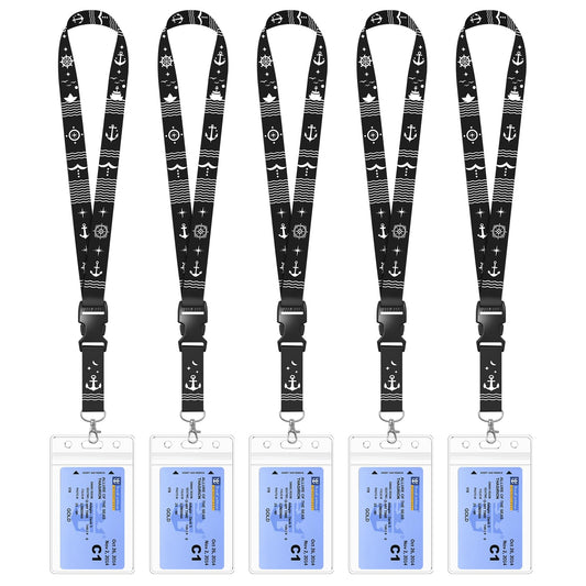 5 Pack Lanyard with Waterproof ID Badge Holders for Cruise Ship Cards