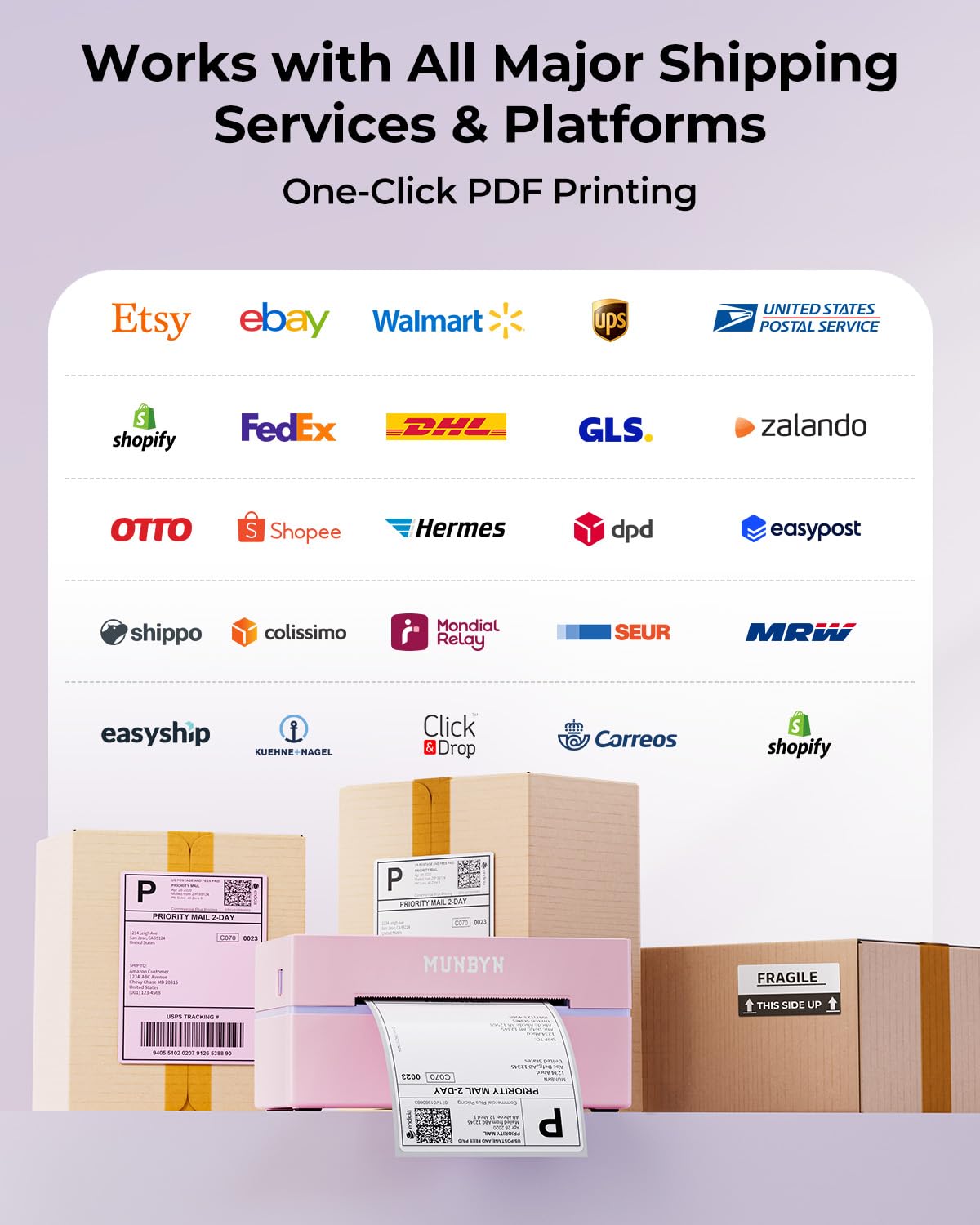 MUNBYN Bluetooth Thermal Label Printer, 130B Wireless 4x6 Shipping Label Printer for Shipping