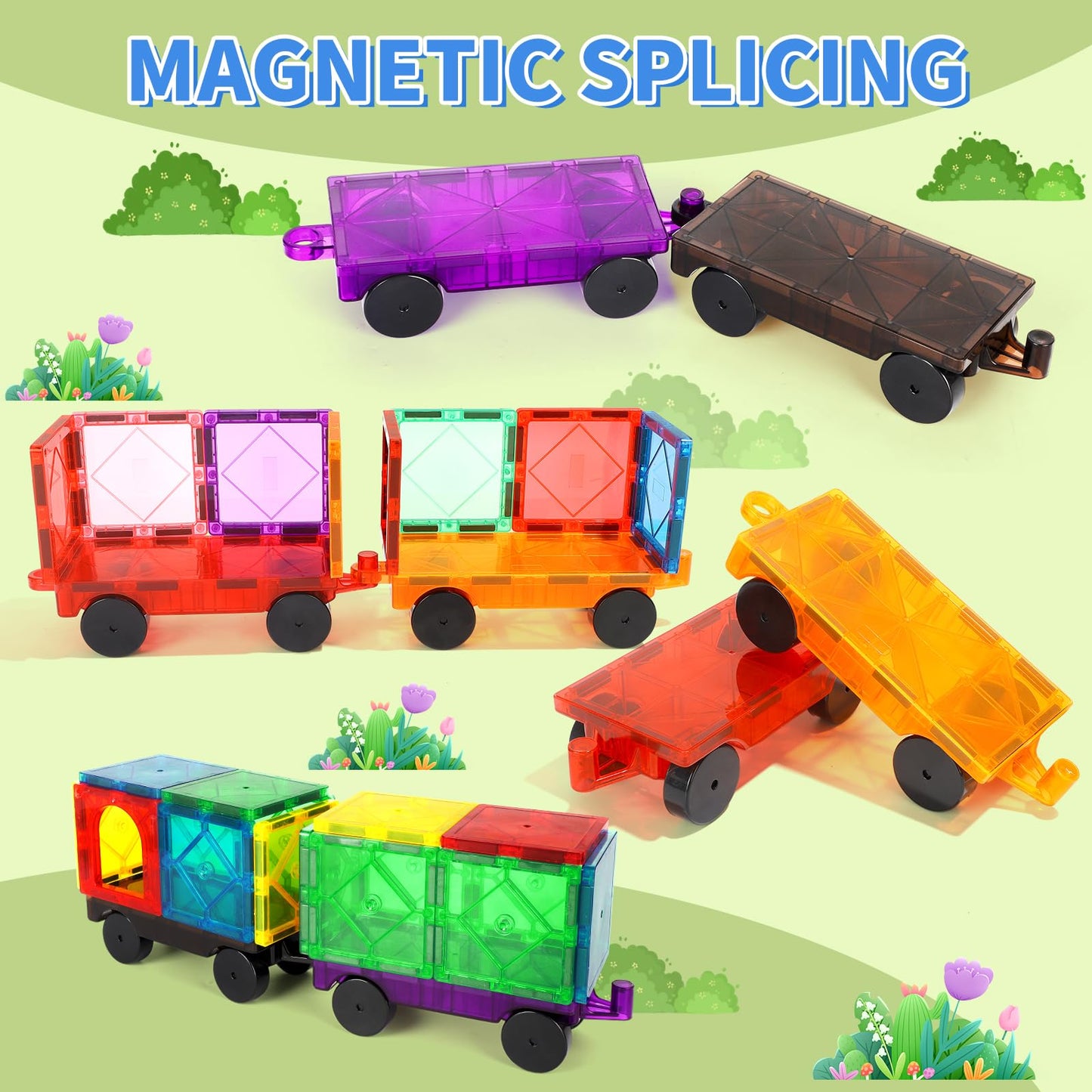 Magna Tiles Cars Construction Set - 4 PCS Magnetic Tiles Sensory Toys