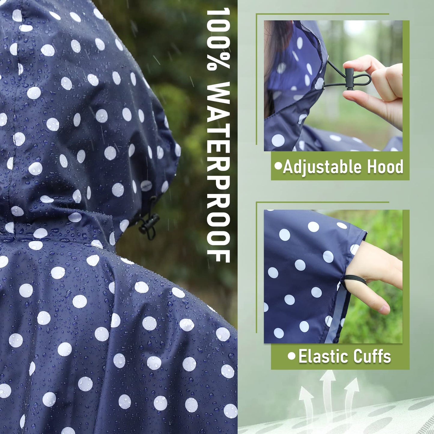 Unisex Rain Poncho Raincoat Hooded for Adults Women with Pockets