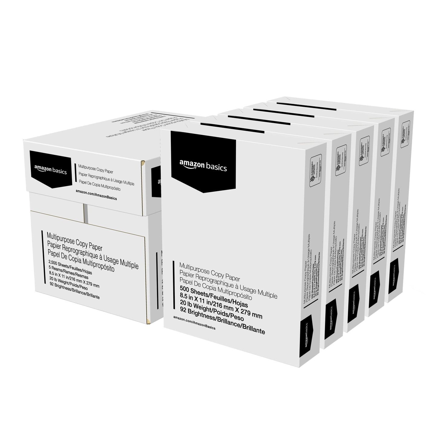 Multipurpose Copy Printer Paper, 20 lb, 8.5 x 11 Inches, 3 Reams (1,500 Sheets), 92 Bright, White
