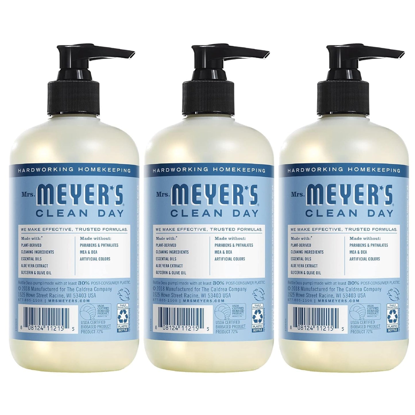 Pack of 3 MRS. MEYER'S CLEAN DAY Hand Soap, Made with Essential Oils, Biodegradable Formula, Rain Water