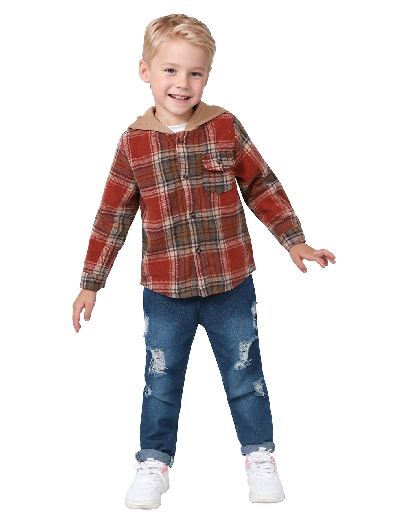 ZOEREA Toddler Baby Boys Clothes Outfits Kids Hoodie Flannel Shirts Set Plaid Hooded Tops +Jeans Pants Fall Winter 2-6T