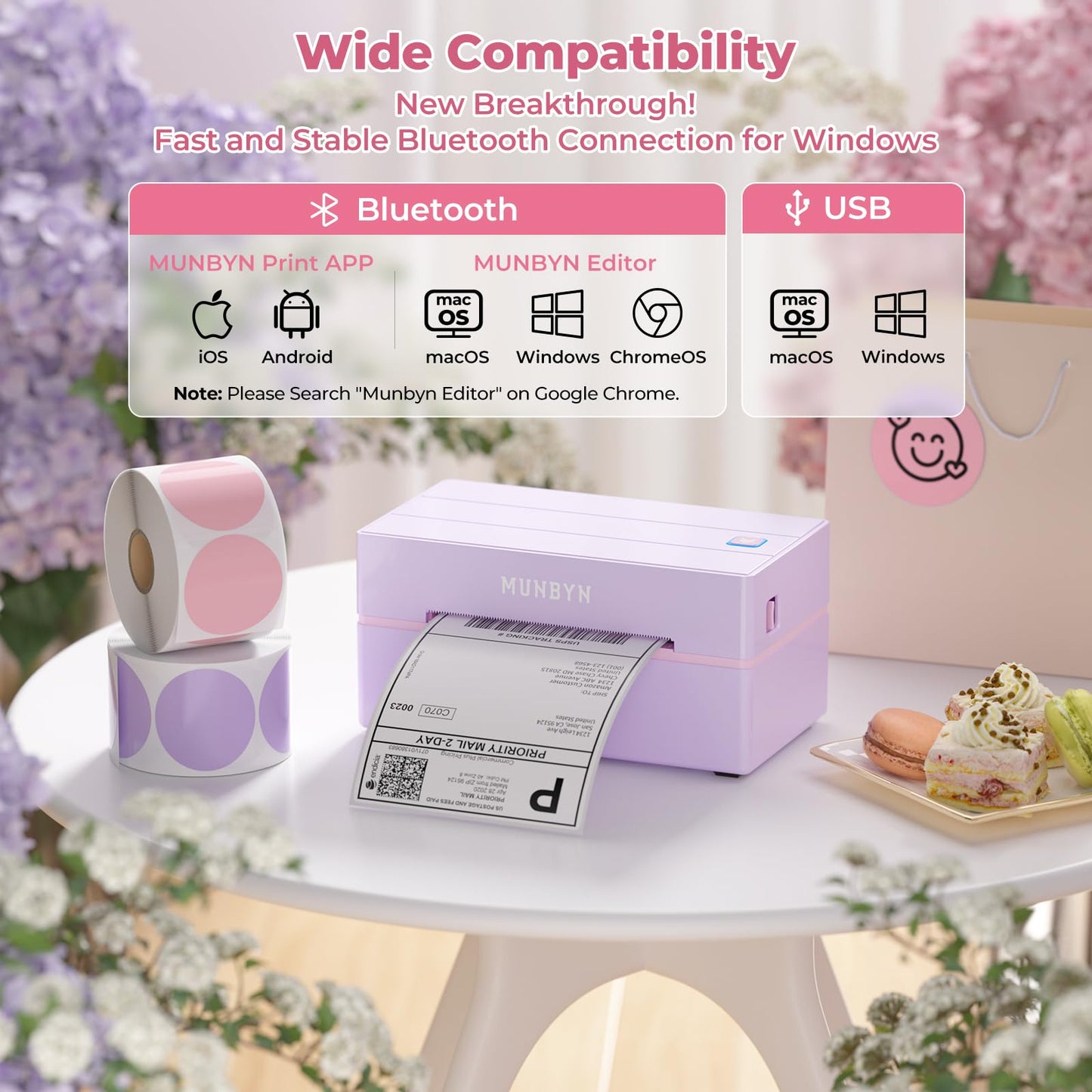 MUNBYN Bluetooth Thermal Label Printer, 130B Wireless 4x6 Shipping Label Printer for Shipping