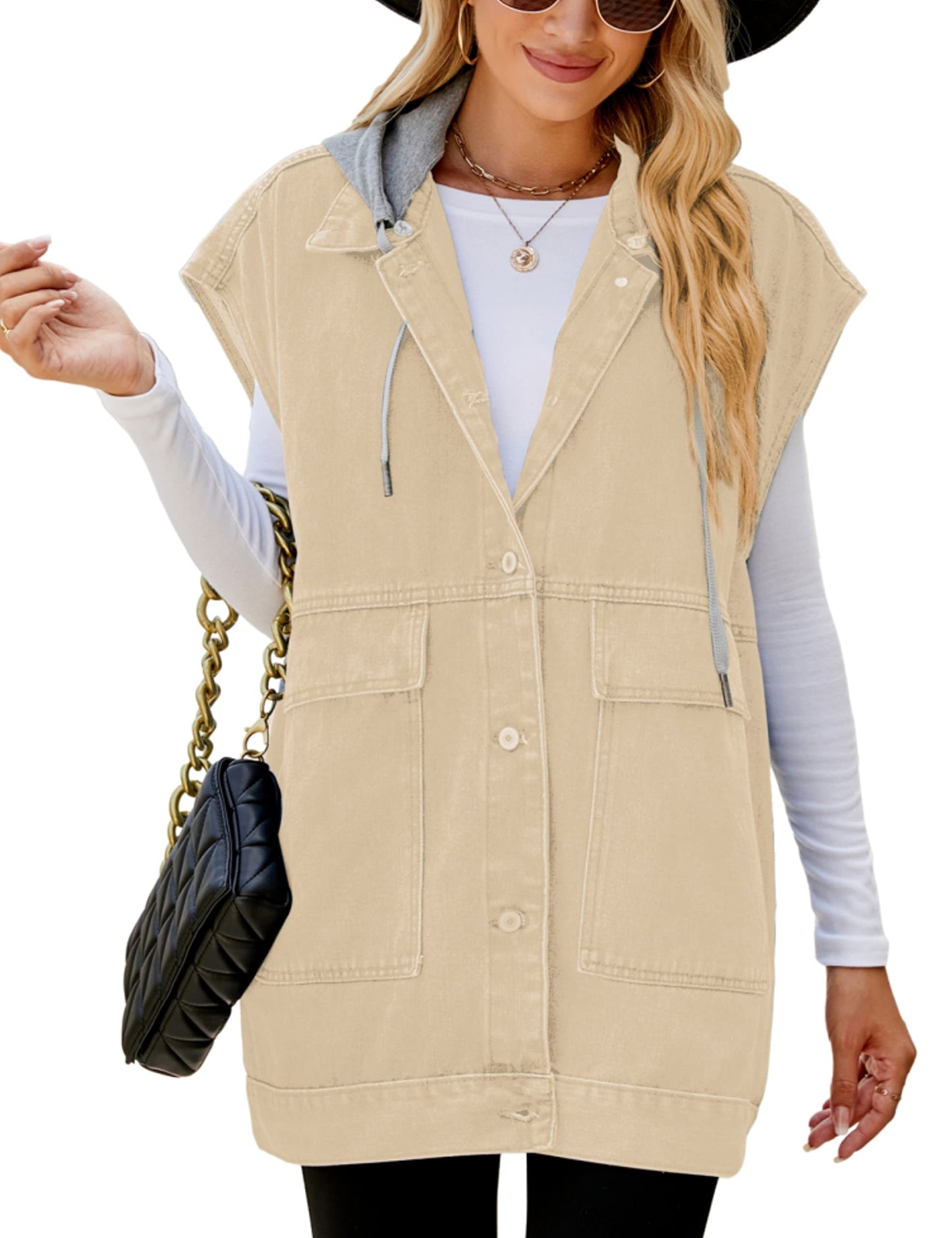 Oversized Sleeveless Denim Jean Vest for Women