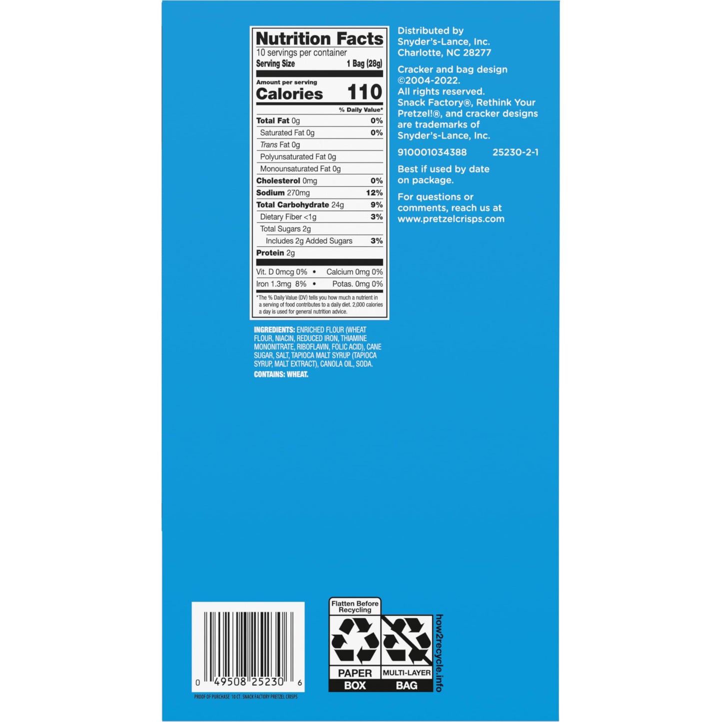 Snack Factory Pretzel Crisps, Original, 1 Oz Snack Bags, 10 Ct, Pareve