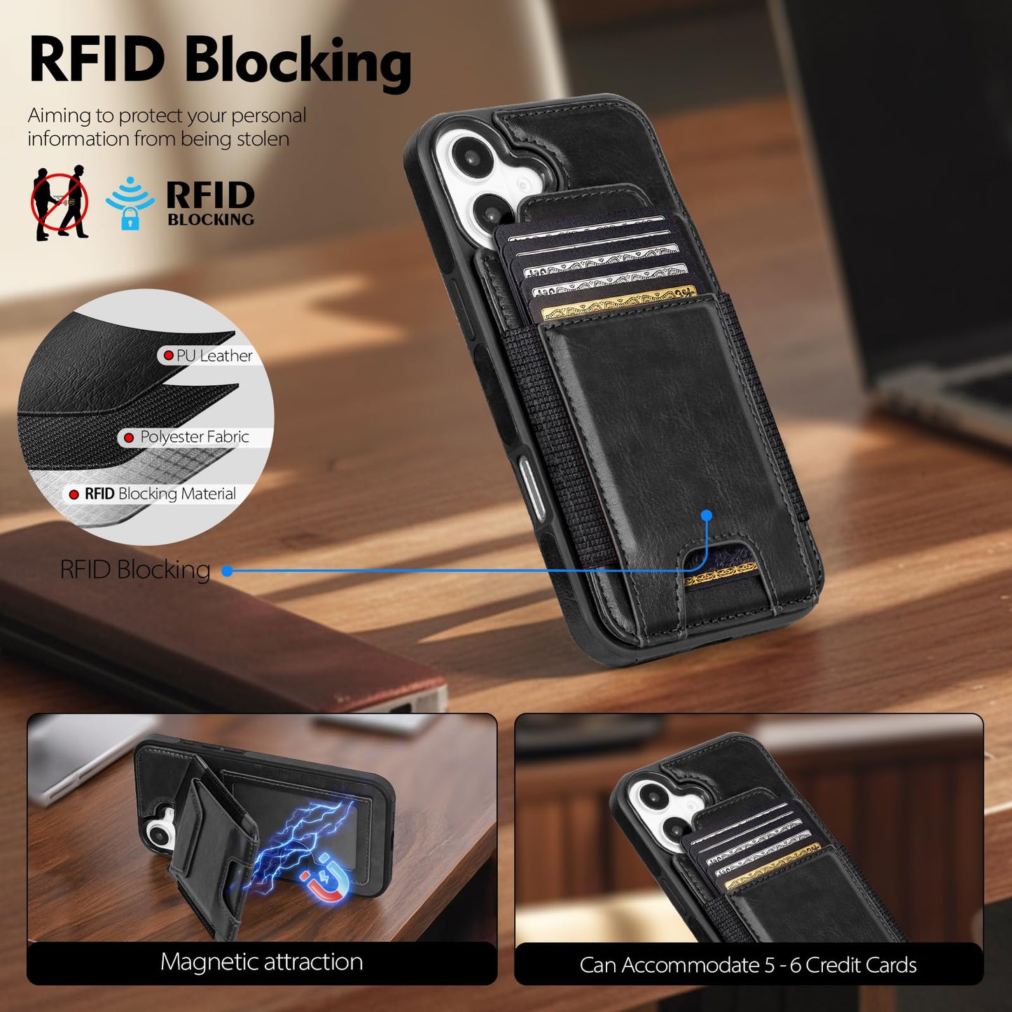 Compatible with iPhone 16 Pro Max Wallet Case with Card Holder