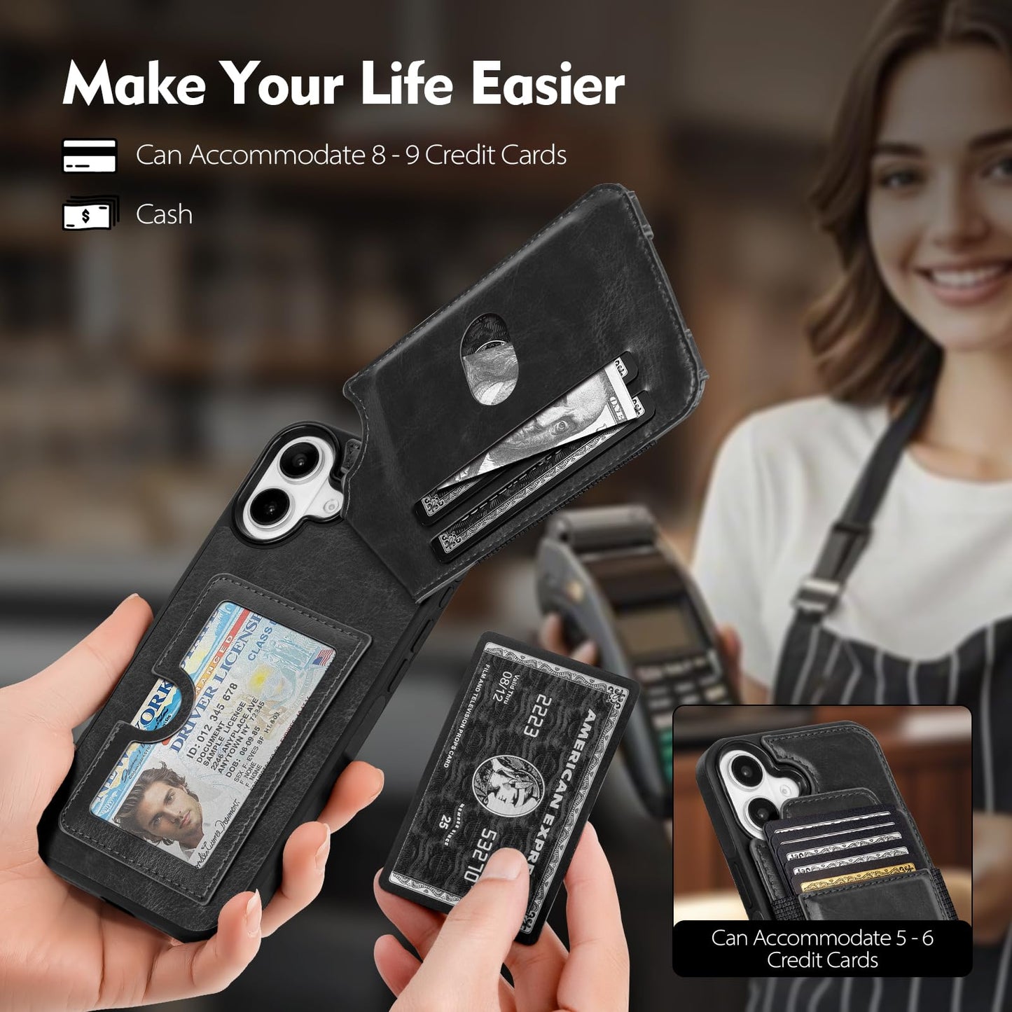 Compatible with iPhone 16 Pro Max Wallet Case with Card Holder