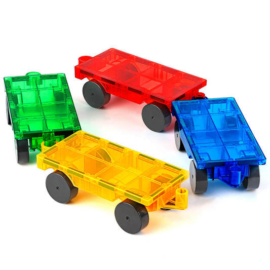 Magna Tiles Cars Construction Set - 4 PCS Magnetic Tiles Sensory Toys