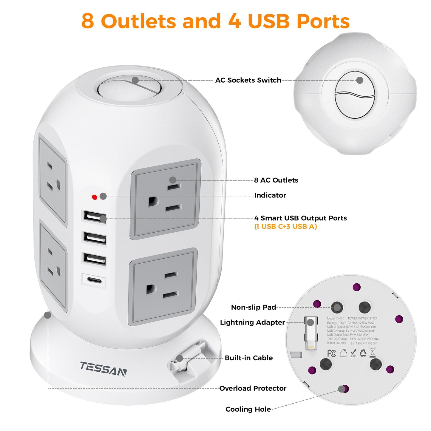 Tower Surge Protector Power Strip 10 ft