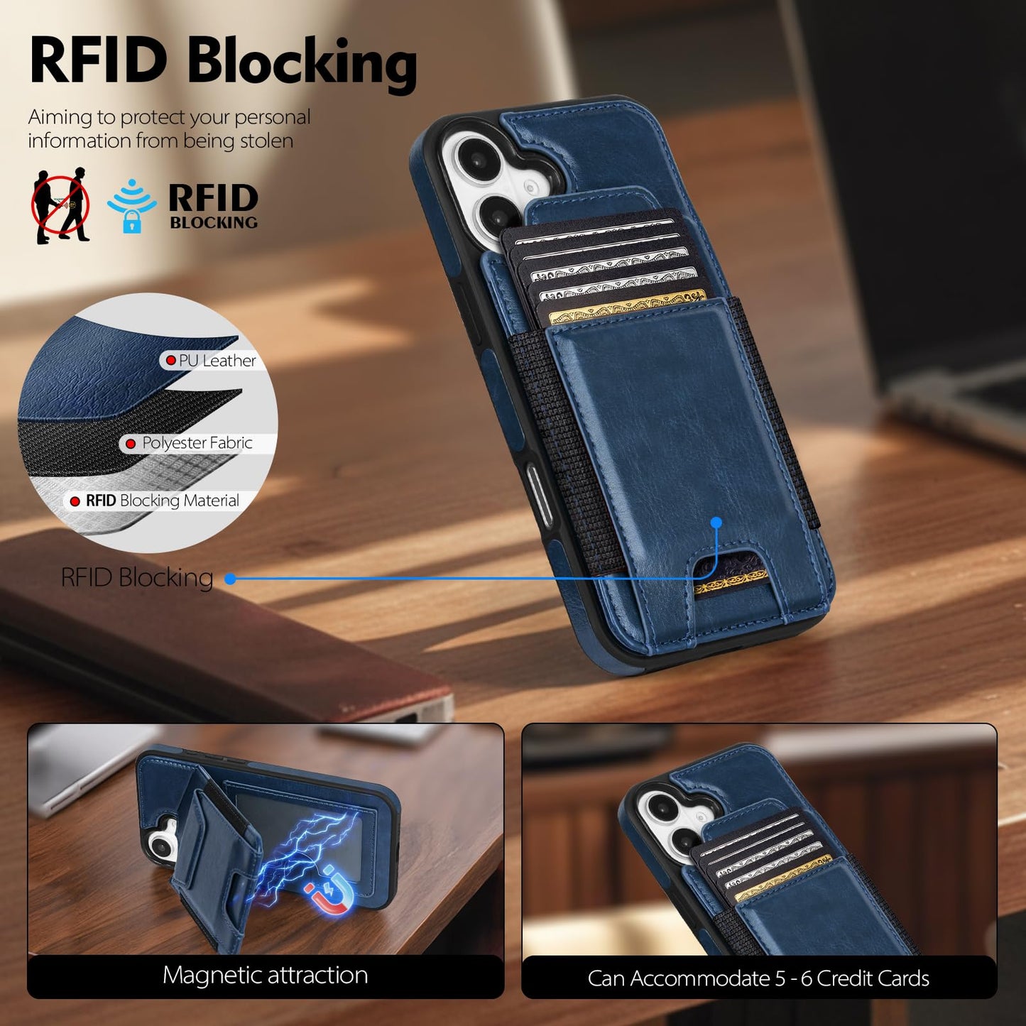 Compatible with iPhone 16 Pro Max Wallet Case with Card Holder