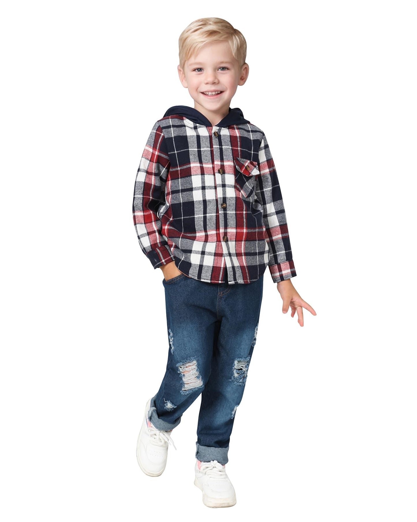 ZOEREA Toddler Baby Boys Clothes Outfits Kids Hoodie Flannel Shirts Set Plaid Hooded Tops +Jeans Pants Fall Winter 2-6T