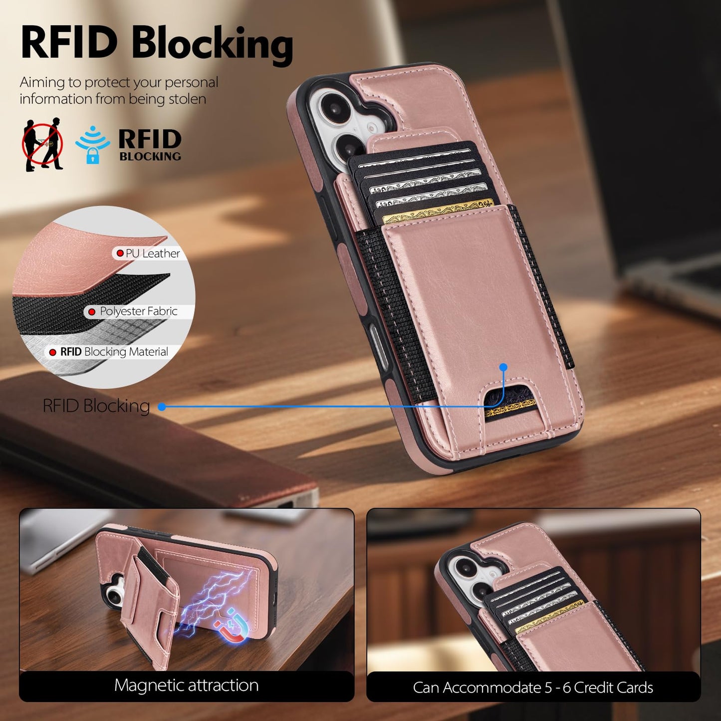 Compatible with iPhone 16 Pro Max Wallet Case with Card Holder