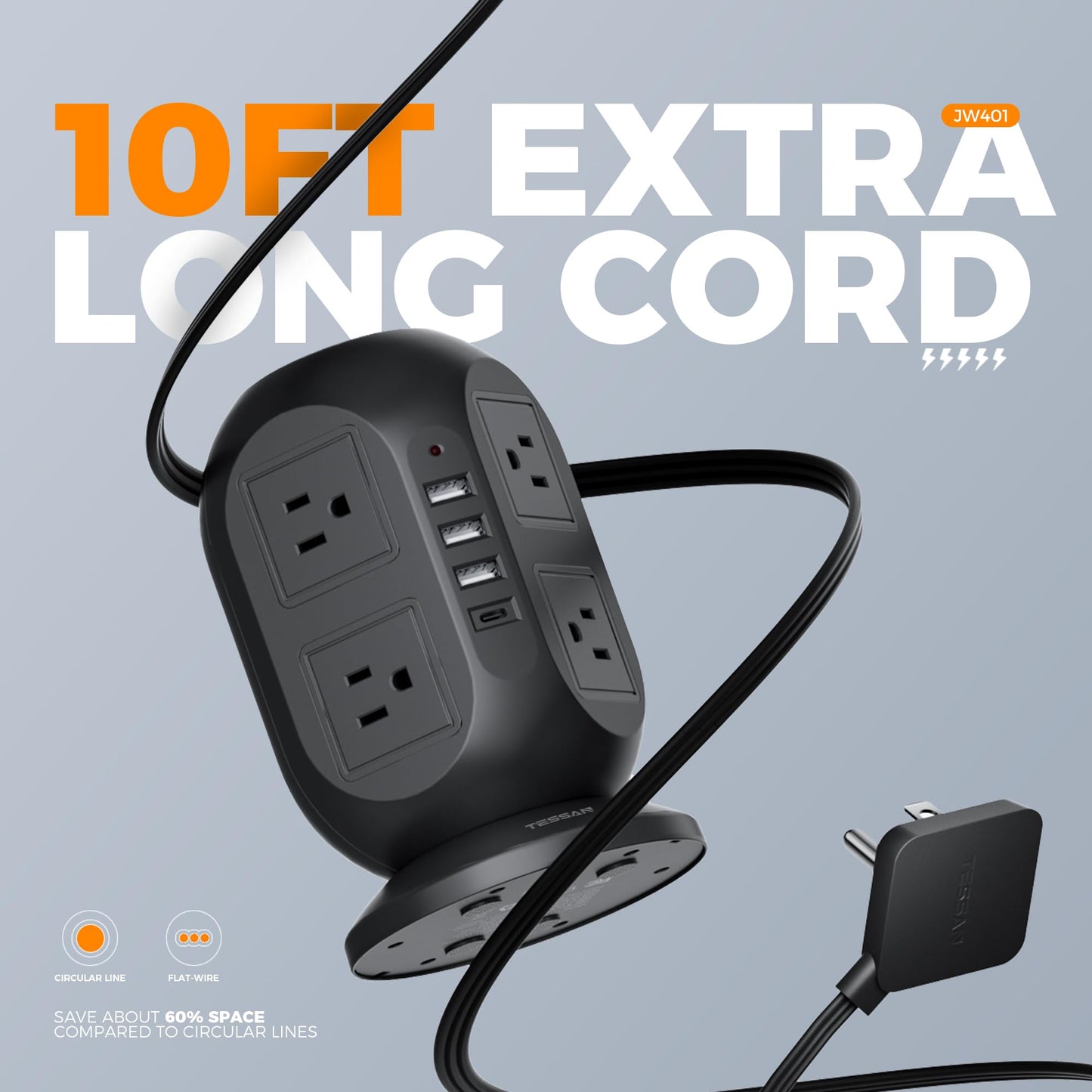 Tower Surge Protector Power Strip 10 ft