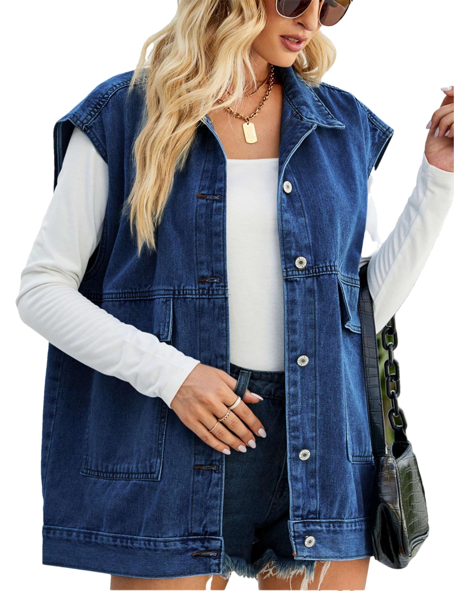 Oversized Sleeveless Denim Jean Vest for Women