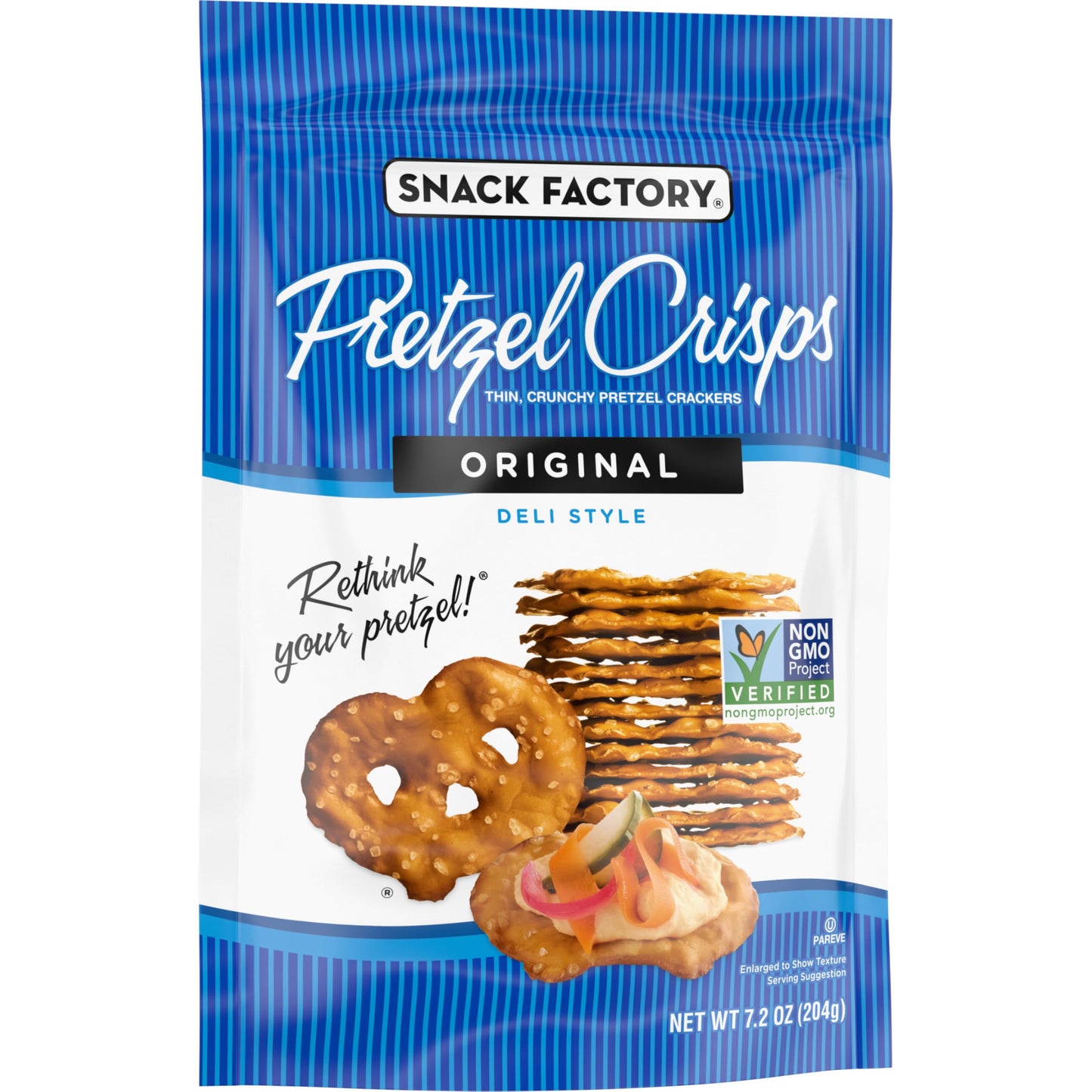 Snack Factory Pretzel Crisps, Original, 1 Oz Snack Bags, 10 Ct, Pareve