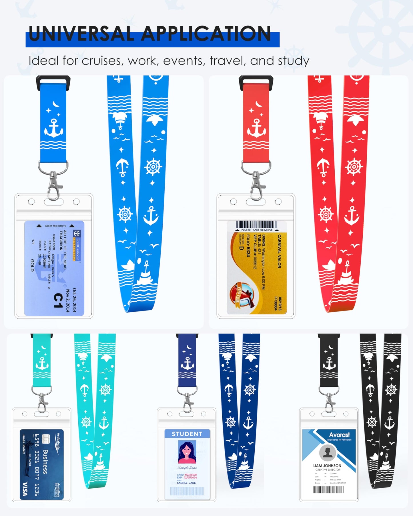 5 Pack Lanyard with Waterproof ID Badge Holders for Cruise Ship Cards