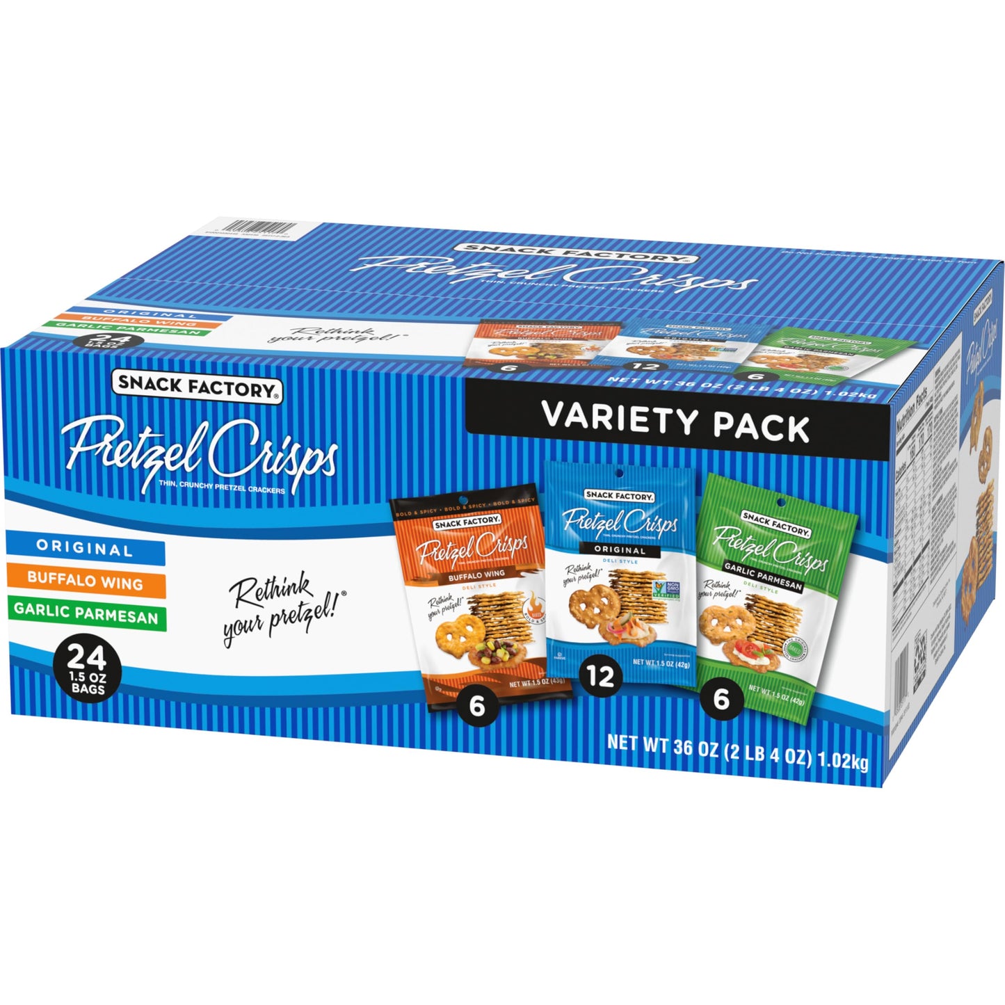 Snack Factory Pretzel Crisps, Original, 1 Oz Snack Bags, 10 Ct, Pareve