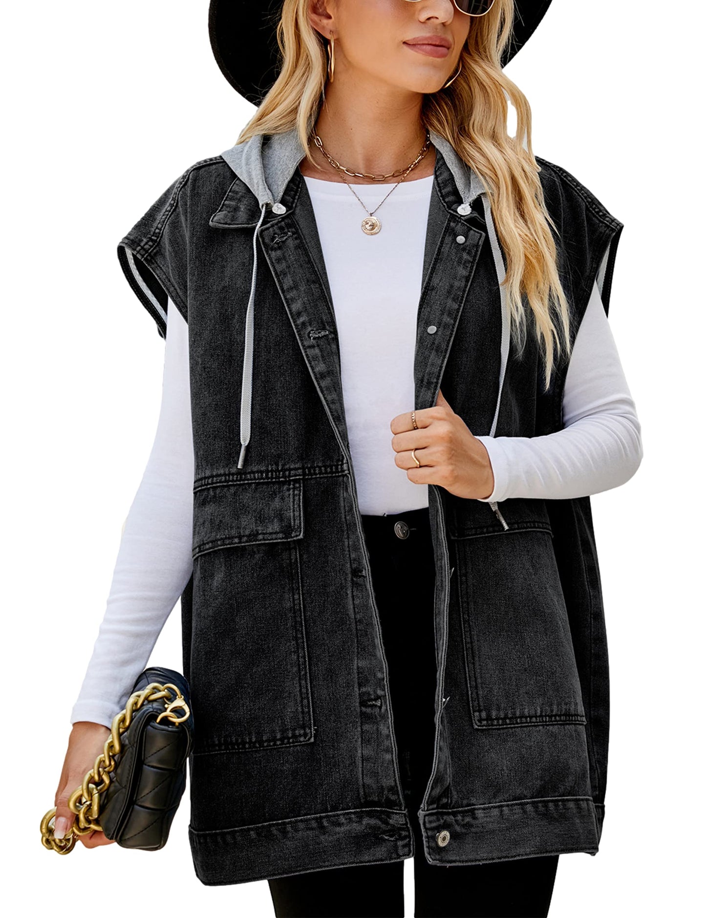 Oversized Sleeveless Denim Jean Vest for Women
