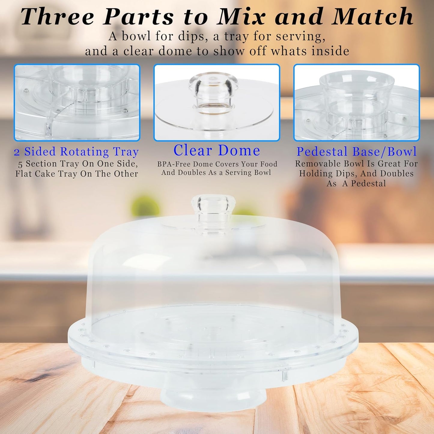 7 in 1 Rotating Multifunctional Acrylic Cake Stand with Lid & Cake Turntable for Decorating