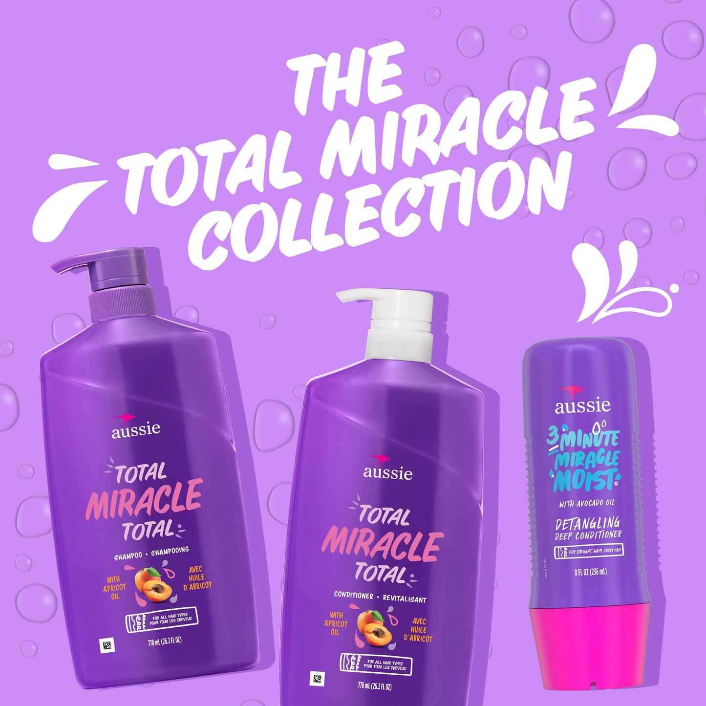 Aussie Miracle Moist Shampoo and Conditioner with 3 Minute Miracle Deep Conditioner 3 Pack 68.4 Fl Oz