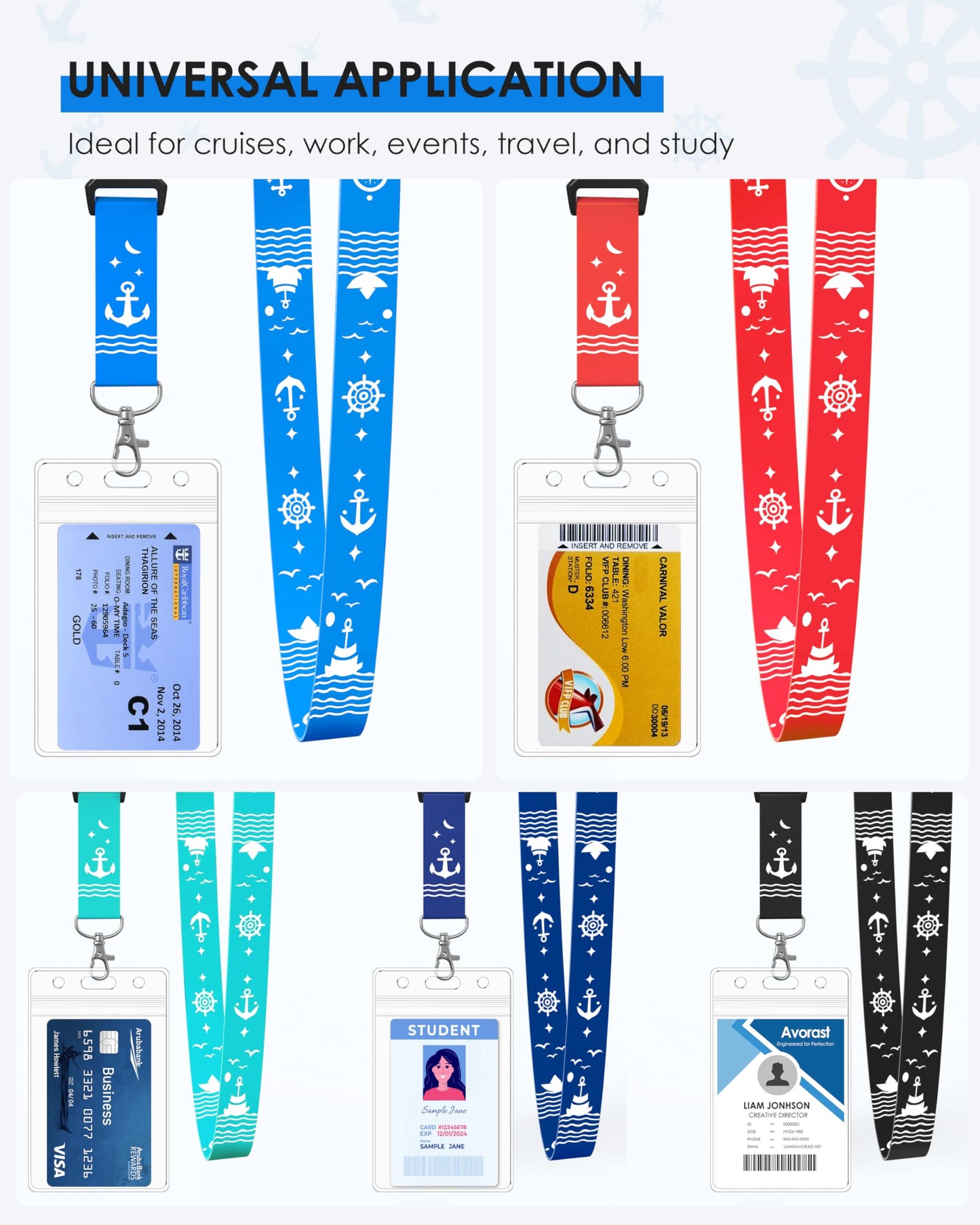 5 Pack Lanyard with Waterproof ID Badge Holders for Cruise Ship Cards