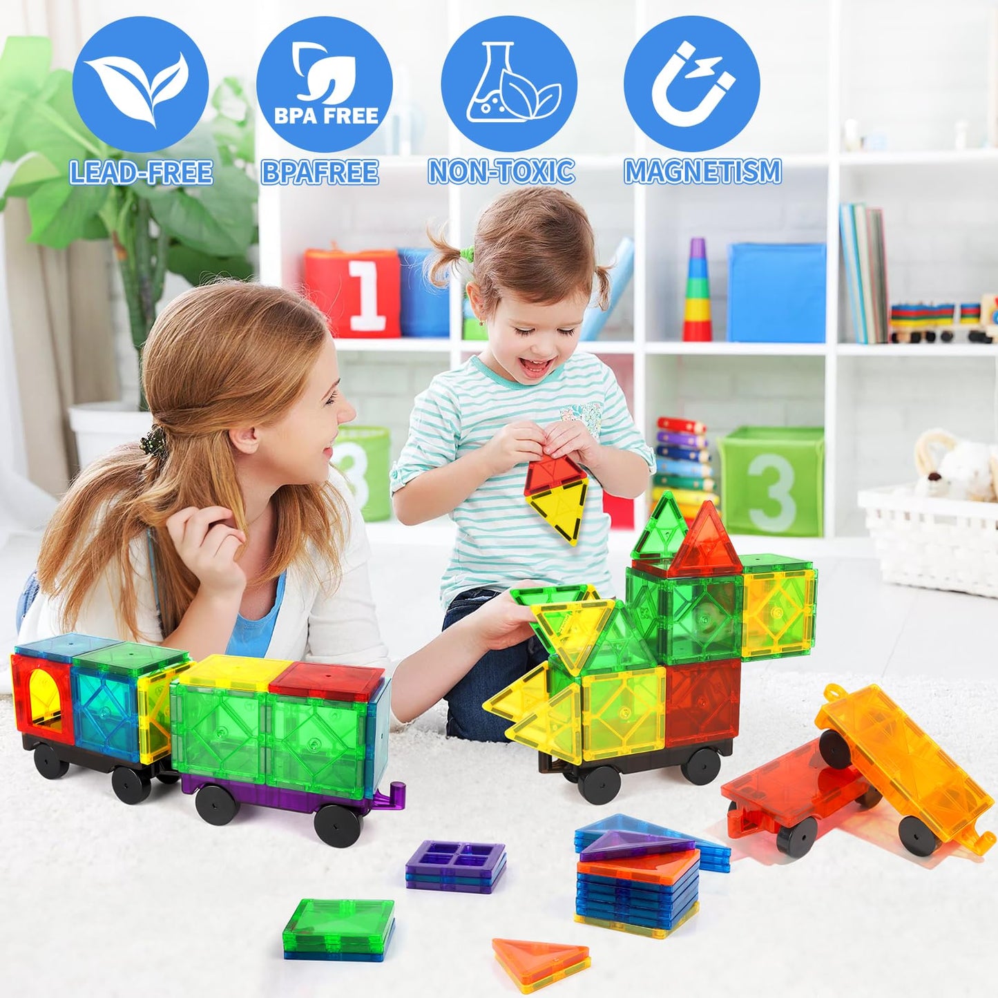 Magna Tiles Cars Construction Set - 4 PCS Magnetic Tiles Sensory Toys