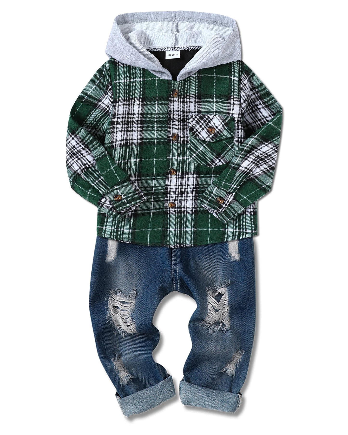 ZOEREA Toddler Baby Boys Clothes Outfits Kids Hoodie Flannel Shirts Set Plaid Hooded Tops +Jeans Pants Fall Winter 2-6T