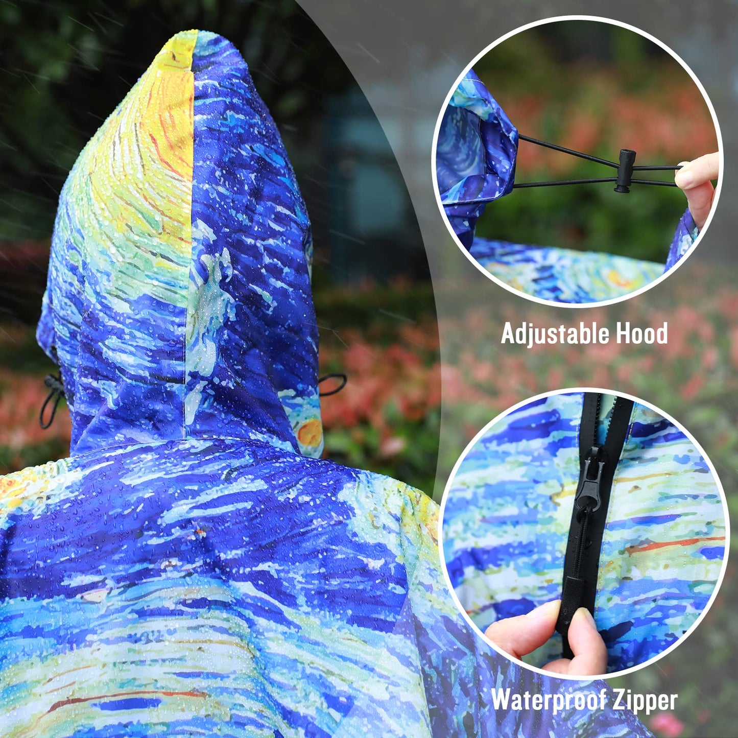 Unisex Rain Poncho Raincoat Hooded for Adults Women with Pockets
