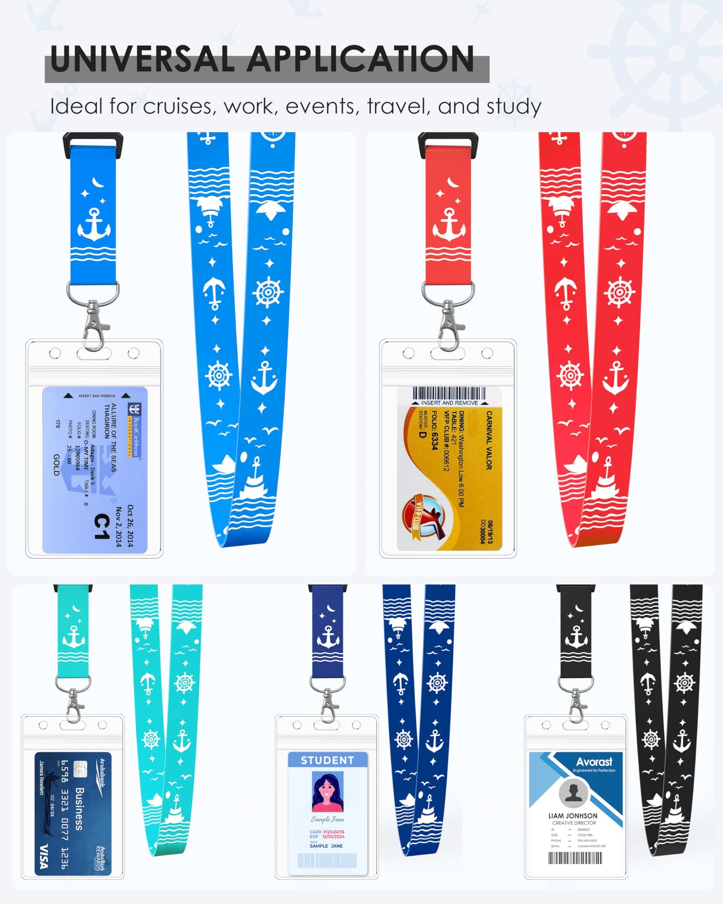 5 Pack Lanyard with Waterproof ID Badge Holders for Cruise Ship Cards