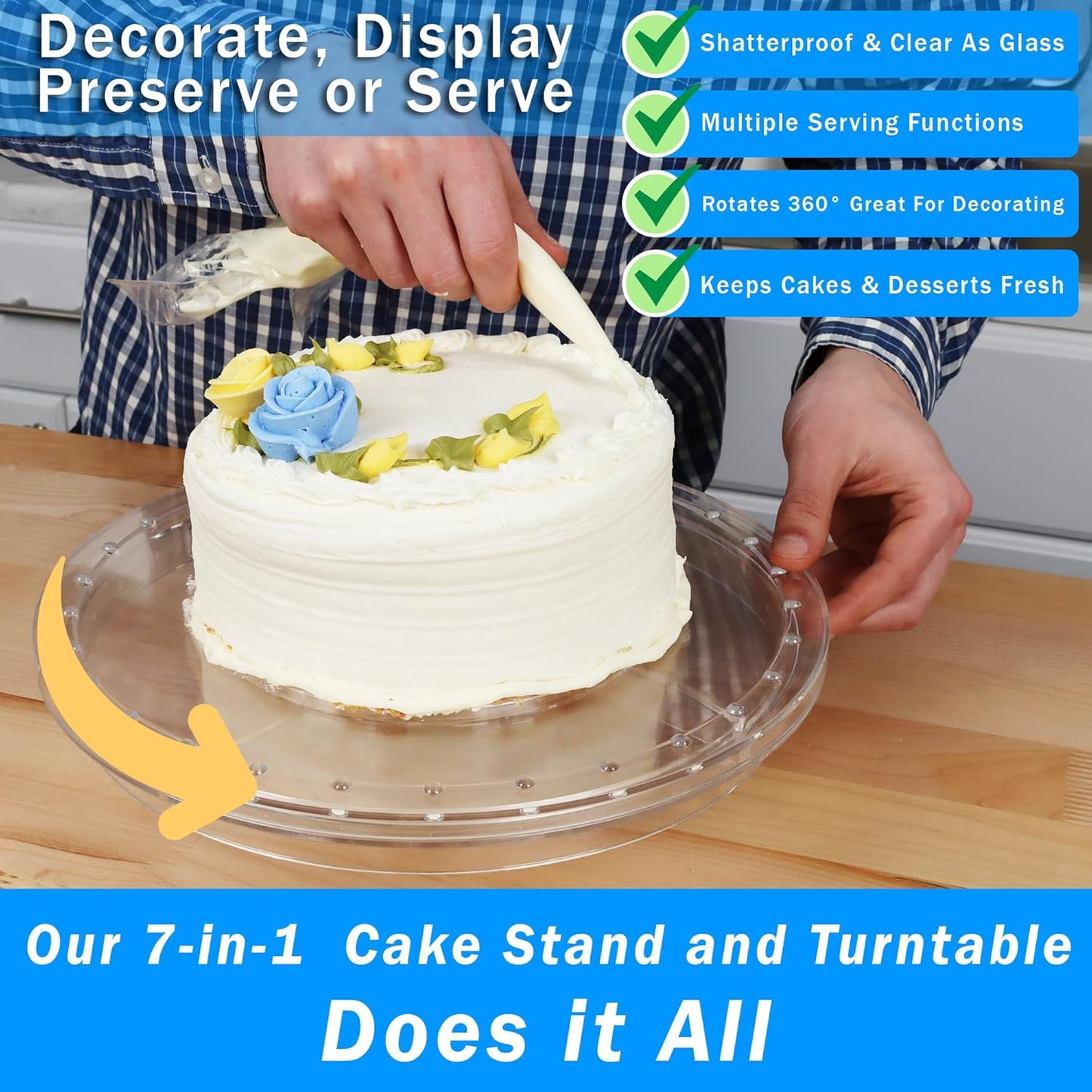 7 in 1 Rotating Multifunctional Acrylic Cake Stand with Lid & Cake Turntable for Decorating