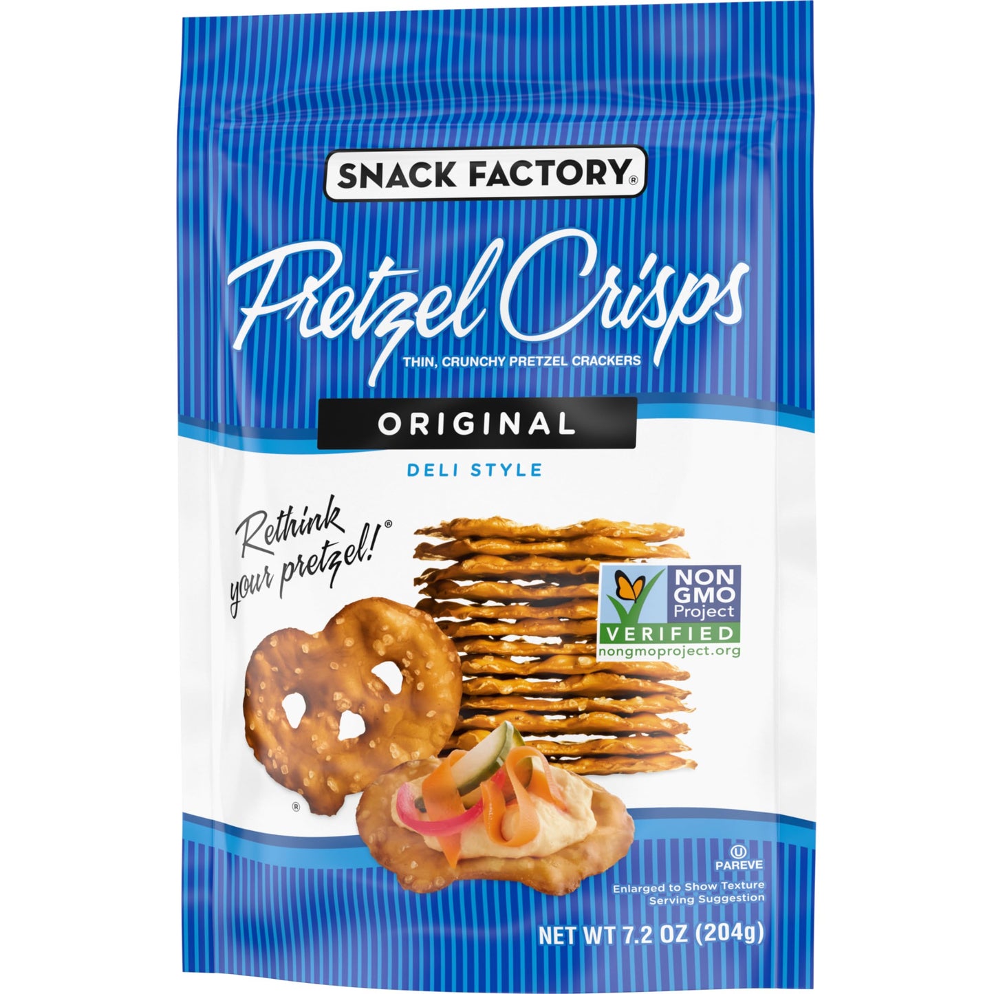 Snack Factory Pretzel Crisps, Original, 1 Oz Snack Bags, 10 Ct, Pareve