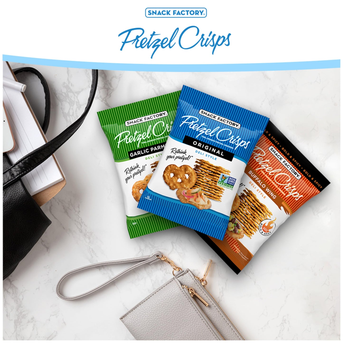 Snack Factory Pretzel Crisps, Original, 1 Oz Snack Bags, 10 Ct, Pareve